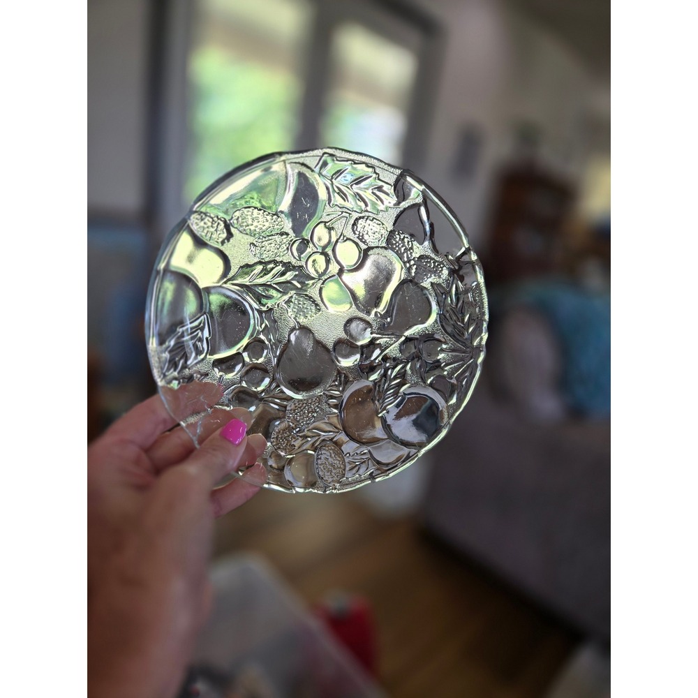 Vintage Clear Pressed Glass Fruit Harvest Embossed 8 inch Dessert Salad Plate